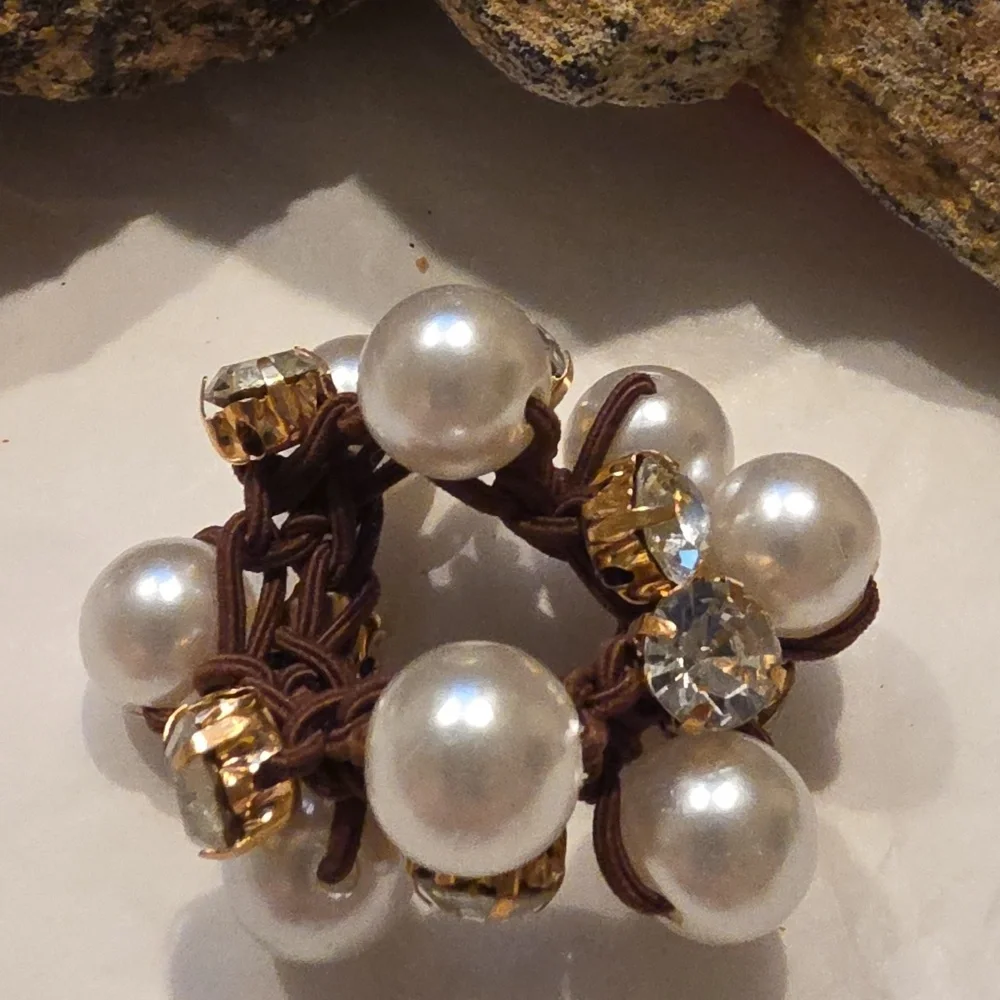 New 3pc Glass Stones & Pearl Ponytail Holder Set - Picture 7 of 10